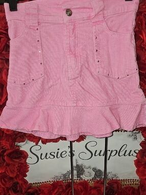 2B Real Girls Pink Corduroy Ruffle Mini Skirt Size 10/12